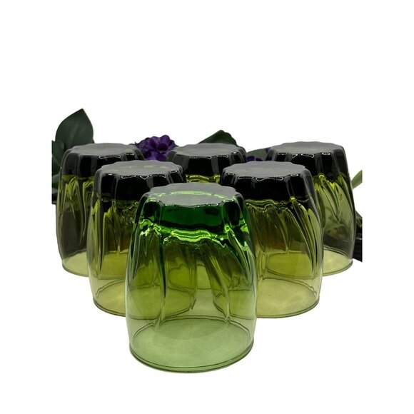 Vintage Anchor Hocking Central Park Ivy Green Swirl Lowball Juice Glasses 4” Set - Picture 5 of 5